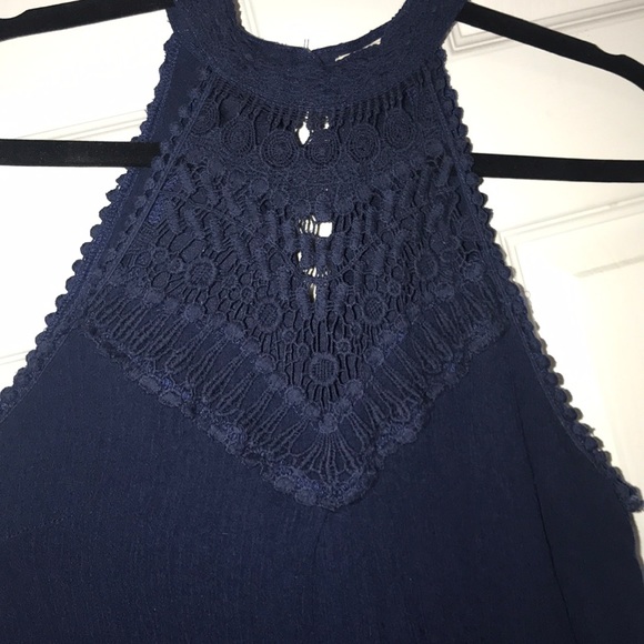 Navy Sleeveless Halter Lace Dress - Picture 2 of 4